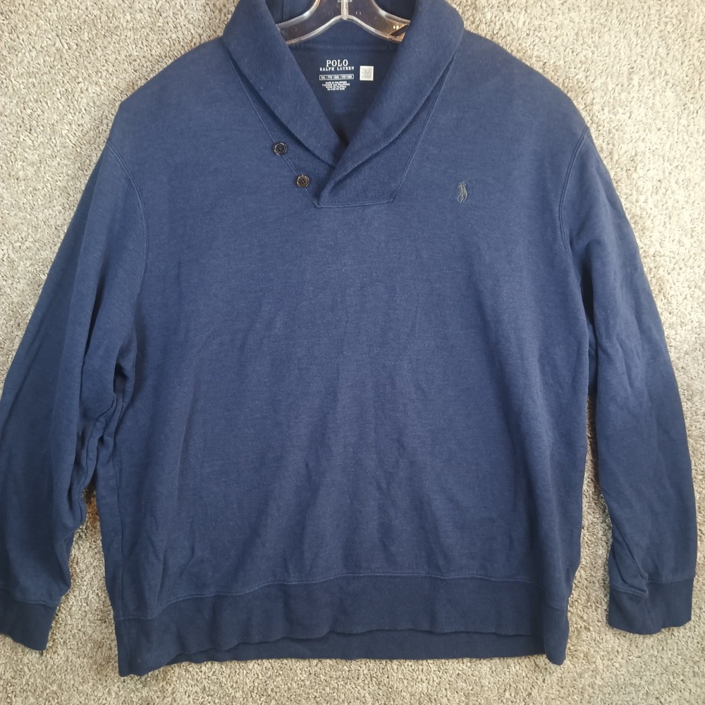 Polo Ralph Lauren Mens XXL Navy Blue Shawl Collar Button Pullover Sweatshirt